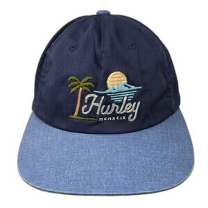 Hurley 5 Panel Hat Blue Snapback One Size Embroidered Adjustable Palm Tree Sun